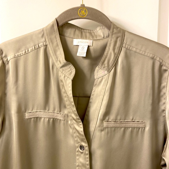 Chicos light olive tunic silk blouse - Picture 4 of 5